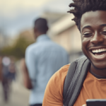 Man using free cell phone with lifeline program