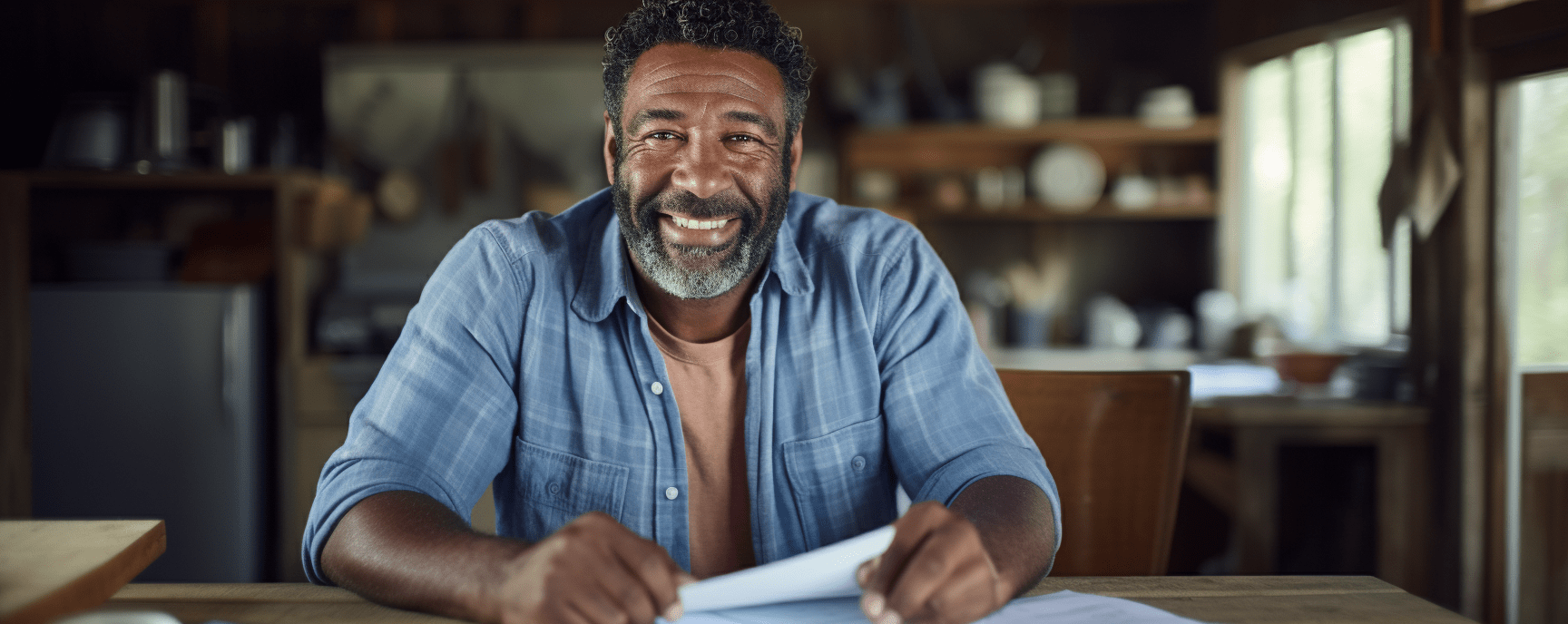 Man happily reading TEFAP approval letter