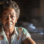 Rural woman sitting at kitchen table